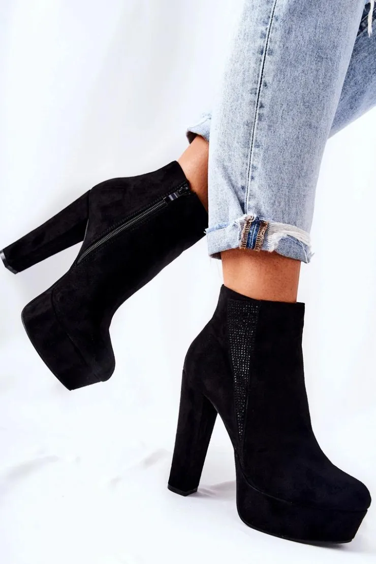 Outlet Boto Zamszowe Botki Na Wysokim Obcasie Czarne Sarsea