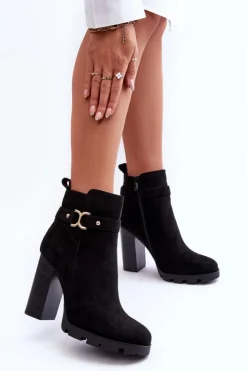 Damskie Boto Zamszowe Botki Na Wysokim Słupku Czarne Liani