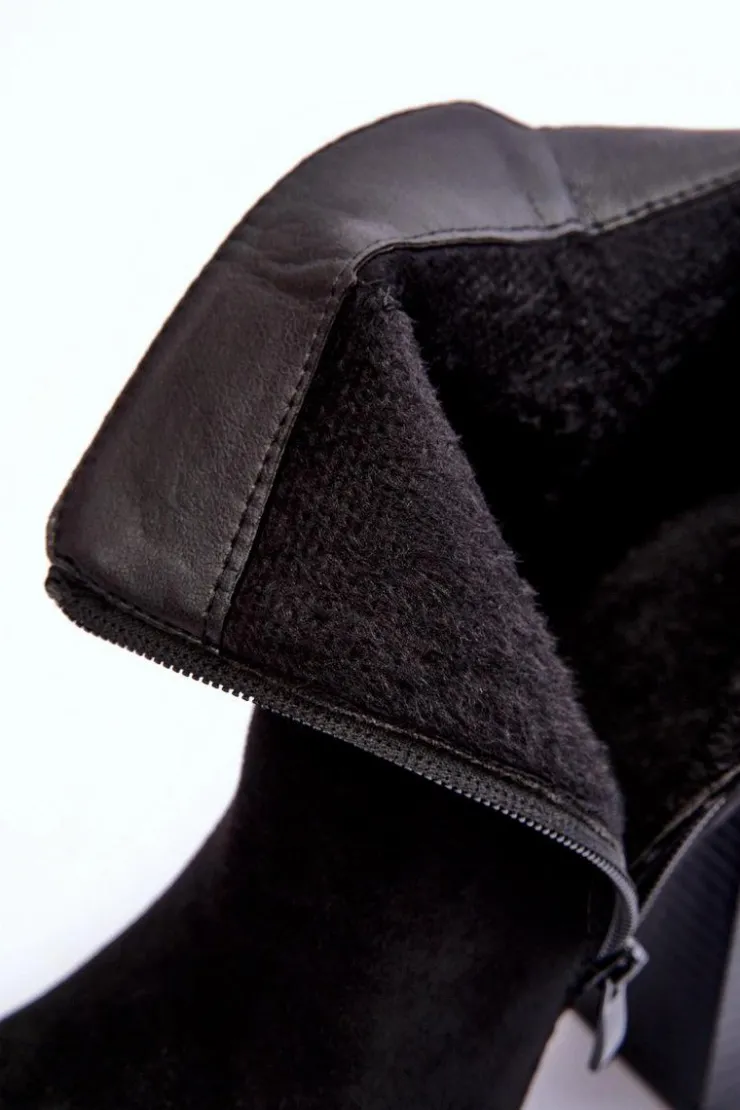 Damskie Boto Zamszowe Botki Na Wysokim Słupku Czarne Liani