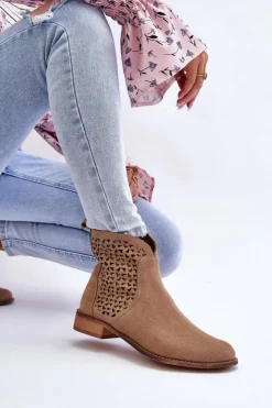 Outlet Boto Zamszowe Botki Nicole 2791/023 Ciemnobeżowe
