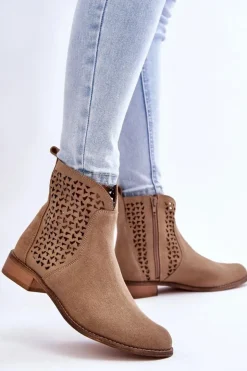 Outlet Boto Zamszowe Botki Nicole 2791/023 Ciemnobeżowe