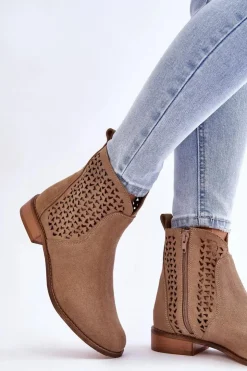 Outlet Boto Zamszowe Botki Nicole 2791/023 Ciemnobeżowe