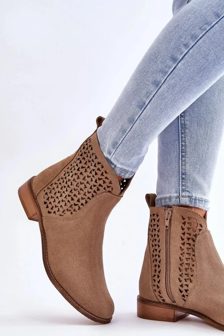 Outlet Boto Zamszowe Botki Nicole 2791/023 Ciemnobeżowe