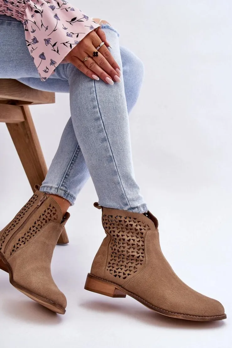 Outlet Boto Zamszowe Botki Nicole 2791/023 Ciemnobeżowe