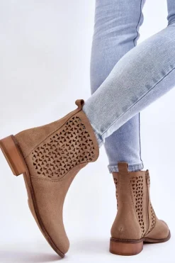 Outlet Boto Zamszowe Botki Nicole 2791/023 Ciemnobeżowe