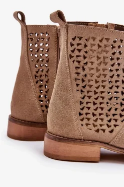 Outlet Boto Zamszowe Botki Nicole 2791/023 Ciemnobeżowe