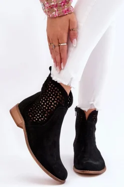 Damskie Boto Zamszowe Botki Nicole 2791/028 Czarne