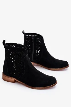 Damskie Boto Zamszowe Botki Nicole 2791/028 Czarne