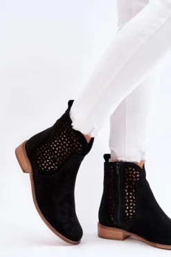 Damskie Boto Zamszowe Botki Nicole 2791/028 Czarne