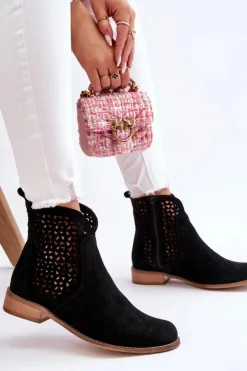 Damskie Boto Zamszowe Botki Nicole 2791/028 Czarne