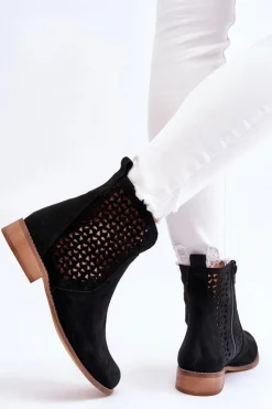 Damskie Boto Zamszowe Botki Nicole 2791/028 Czarne