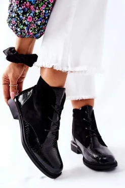 Damskie Buty Sergio Leone Zamszowe Botki Ocieplane Sergio Leone BT401 Czarne