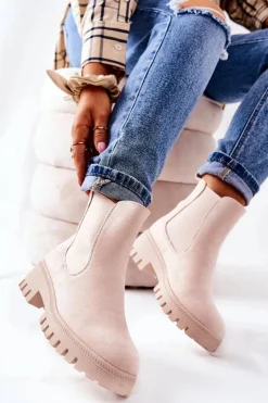 Boto Botki Zimowe Damskie|Brązowe I Beżowe Botki*Zamszowe Botki Ocieplane Jasnobeżowe Tozzi