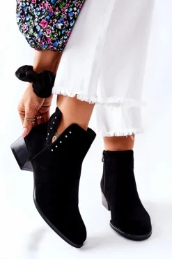 Buty Sergio Leone Czarne Botki|Botki Zimowe Damskie*Zamszowe Botki Ocieplane Sergio Leone BT217 Czarne