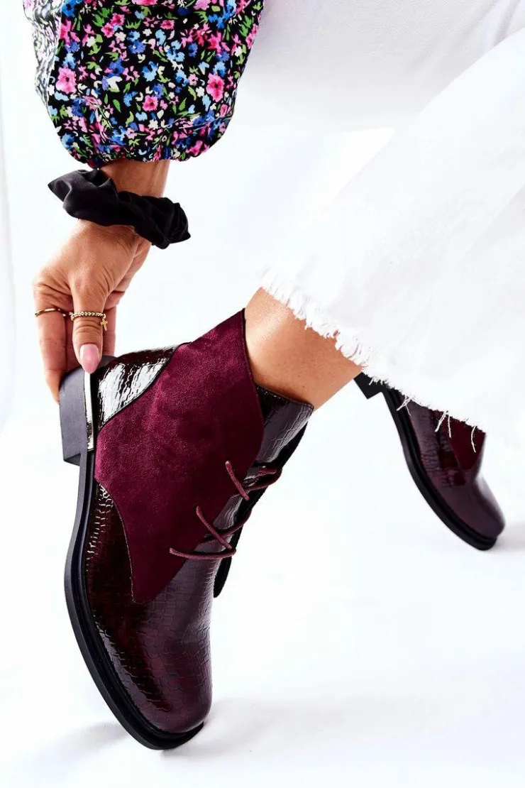 Buty Sergio Leone Czarne Botki|Botki Zimowe Damskie*Zamszowe Botki Ocieplane Sergio Leone BT401 Bordowe