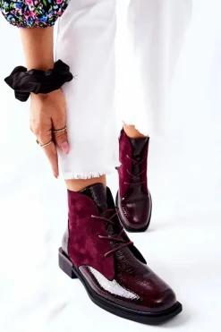 Buty Sergio Leone Czarne Botki|Botki Zimowe Damskie*Zamszowe Botki Ocieplane Sergio Leone BT401 Bordowe