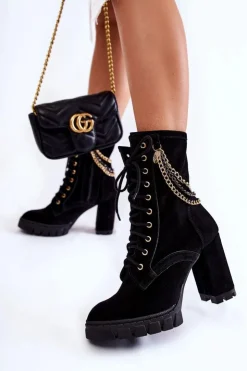 Boto Zamszowe Botki Sznurowane Lewski Shoes 3244/G Czarne