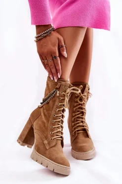 Boto Botki Wiosenne|Botki Skórzane*Zamszowe Botki Sznurowane Lewski Shoes 3244/G Beżowe Beżowy