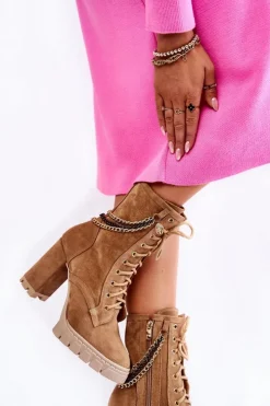 Boto Botki Wiosenne|Botki Skórzane*Zamszowe Botki Sznurowane Lewski Shoes 3244/G Beżowe Beżowy