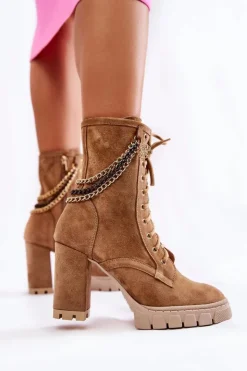 Boto Botki Wiosenne|Botki Skórzane*Zamszowe Botki Sznurowane Lewski Shoes 3244/G Beżowe Beżowy