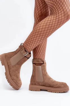 Discount Boto Zamszowe Botki Sztyblety Na Masywnej Podeszwie Beżowe Ozaro