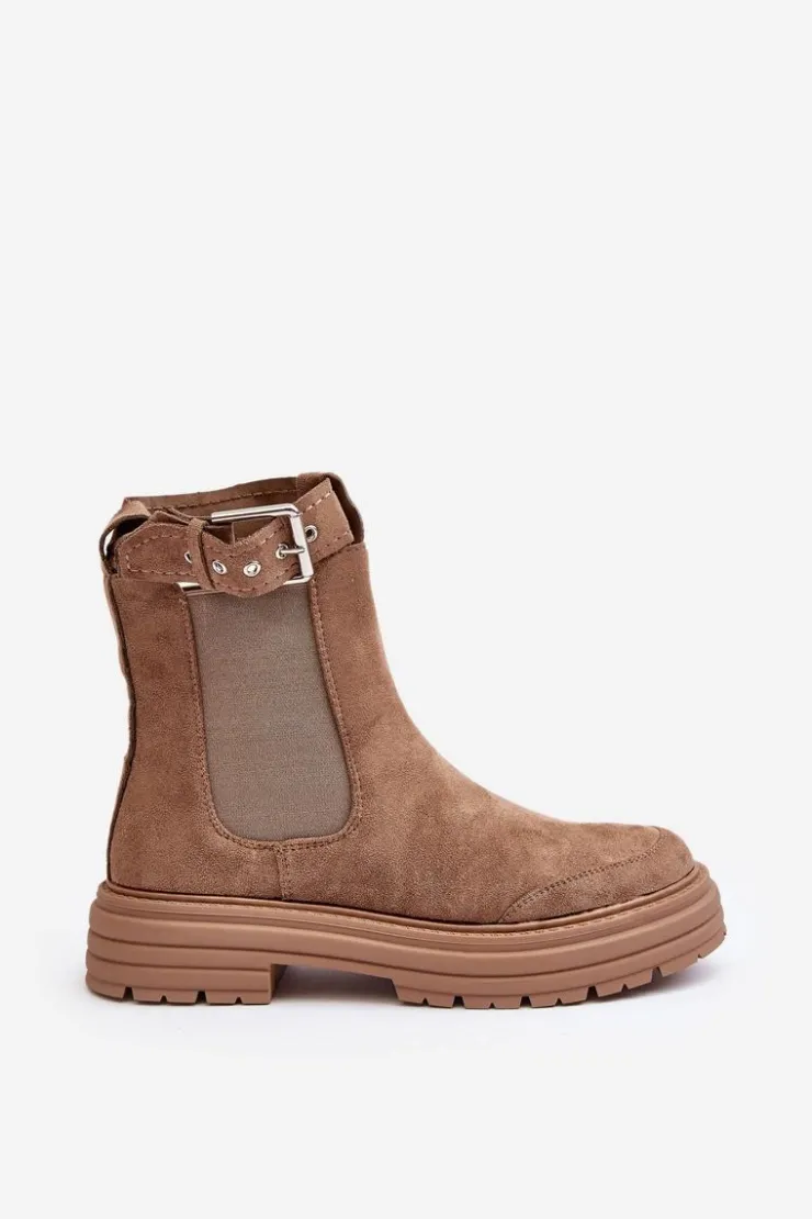 Discount Boto Zamszowe Botki Sztyblety Na Masywnej Podeszwie Beżowe Ozaro