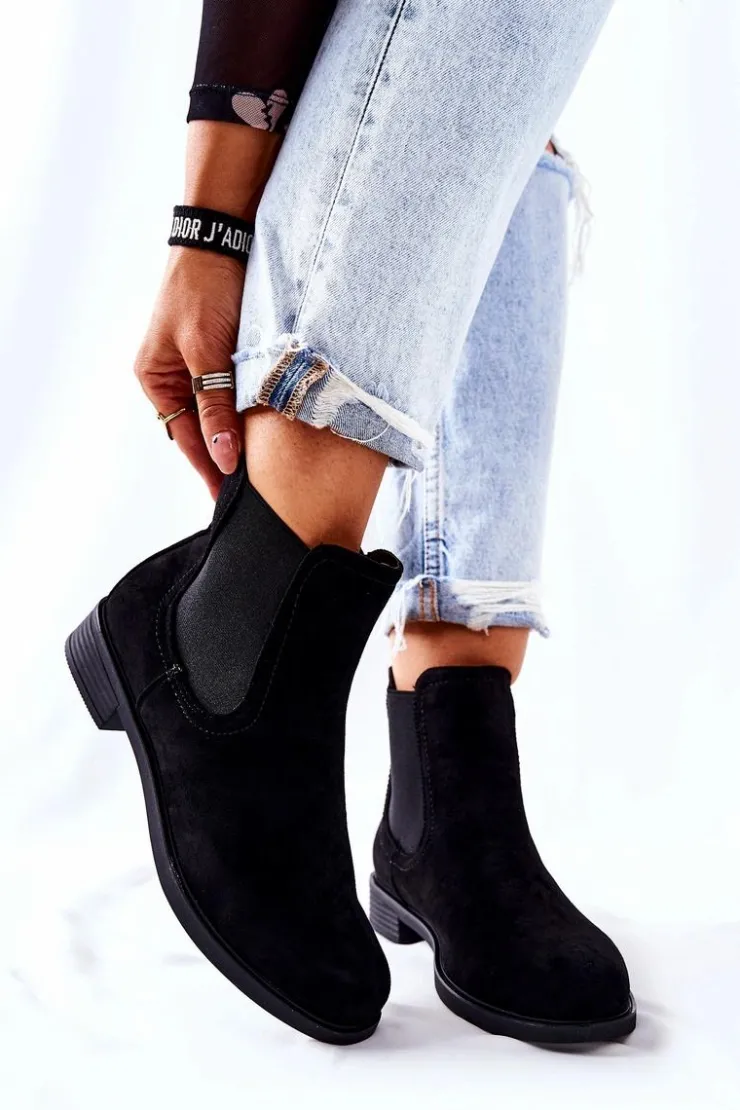 Boto Czarne Botki|Botki Zimowe Damskie*Zamszowe Botki Sztyblety Czarne Astate