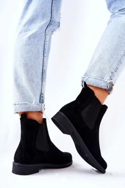 Boto Czarne Botki|Botki Zimowe Damskie*Zamszowe Botki Sztyblety Czarne Astate