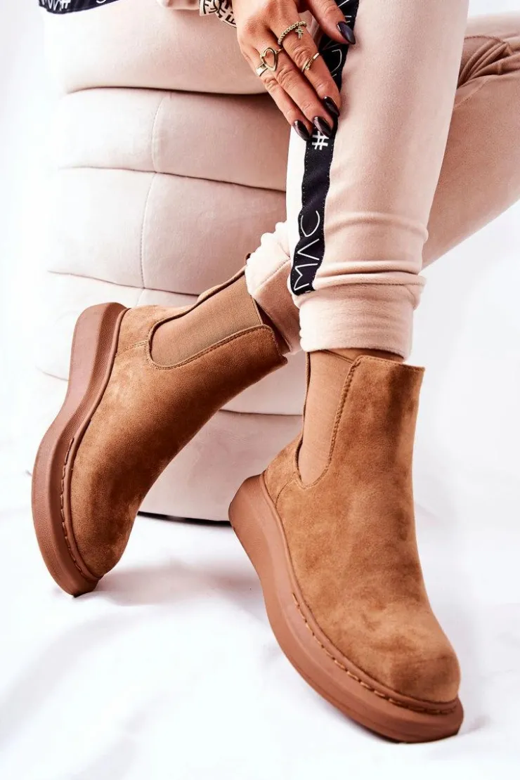 Boto Czarne Botki|Botki Zimowe Damskie*Zamszowe Botki Sztyblety Na Platformie Beżowe Marissa