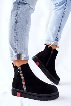 Damskie Boto Zamszowe Botki Sztyblety Na Platformie Czarne Nessa