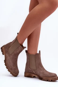 Outlet Boto Zamszowe Botki Sztyblety Brązowe Nicole 2672