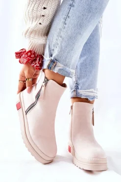 Damskie Boto Zamszowe Botki Sztyblety Na Platformie Beżowe Nessa