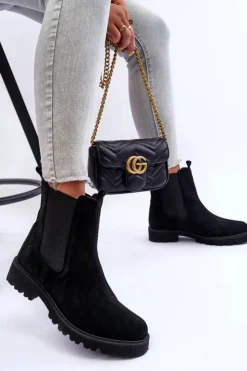 Boto Botki Skórzane|Czarne Botki*Zamszowe Botki Sztyblety Czarne Nicole 2672