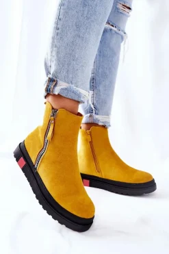 Boto Czarne Botki|Botki Zimowe Damskie*Zamszowe Botki Sztyblety Na Platformie Żółte Nessa