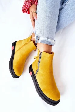 Boto Czarne Botki|Botki Zimowe Damskie*Zamszowe Botki Sztyblety Na Platformie Żółte Nessa