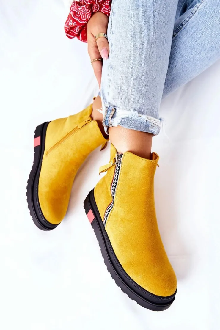 Boto Czarne Botki|Botki Zimowe Damskie*Zamszowe Botki Sztyblety Na Platformie Żółte Nessa