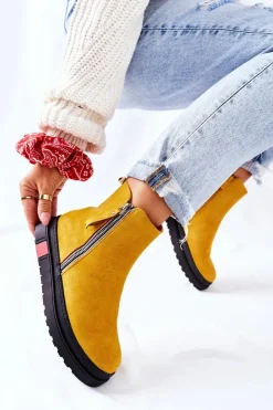 Boto Czarne Botki|Botki Zimowe Damskie*Zamszowe Botki Sztyblety Na Platformie Żółte Nessa