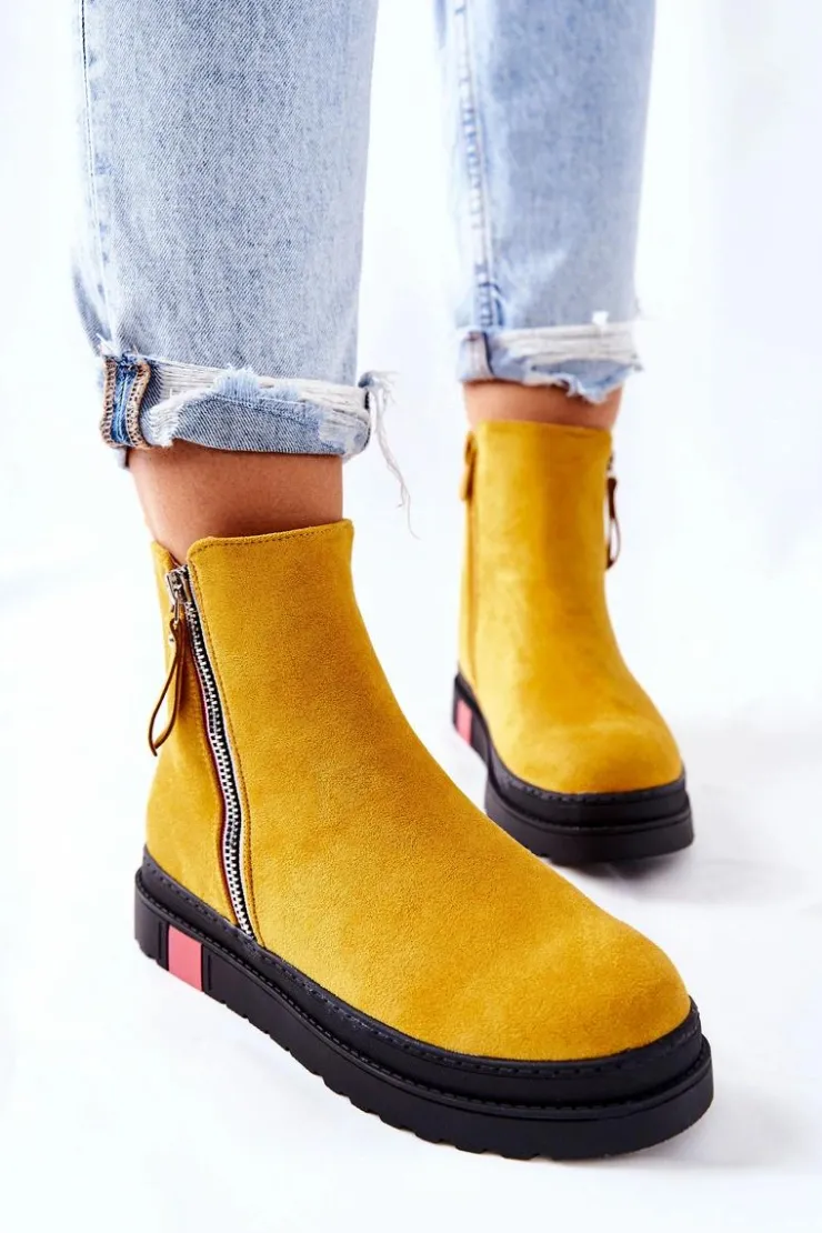 Boto Czarne Botki|Botki Zimowe Damskie*Zamszowe Botki Sztyblety Na Platformie Żółte Nessa