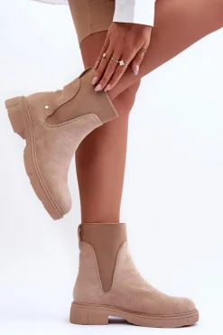 Damskie Boto Zamszowe Botki Sztyblety Damskie Beżowe Tannaz