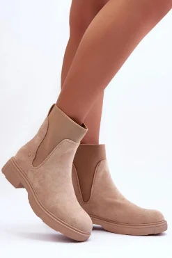 Damskie Boto Zamszowe Botki Sztyblety Damskie Beżowe Tannaz