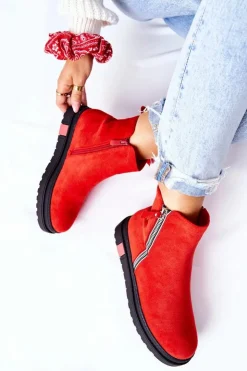 Online Boto Zamszowe Botki Sztyblety Na Platformie Czerwone Nessa