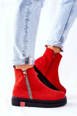 Online Boto Zamszowe Botki Sztyblety Na Platformie Czerwone Nessa
