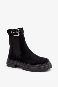 Boto Botki Ocieplane|Czarne Botki*Zamszowe Botki Sztyblety Na Masywnej Podeszwie Czarne Ozaro