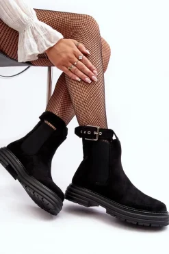 Boto Botki Ocieplane|Czarne Botki*Zamszowe Botki Sztyblety Na Masywnej Podeszwie Czarne Ozaro