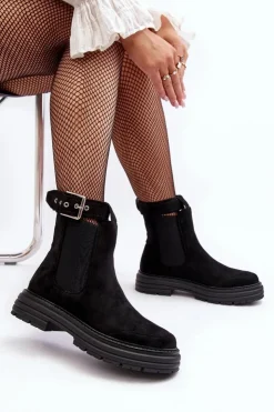 Boto Botki Ocieplane|Czarne Botki*Zamszowe Botki Sztyblety Na Masywnej Podeszwie Czarne Ozaro