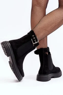 Boto Botki Ocieplane|Czarne Botki*Zamszowe Botki Sztyblety Na Masywnej Podeszwie Czarne Ozaro