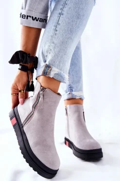 Boto Czarne Botki|Botki Zimowe Damskie*Zamszowe Botki Sztyblety Na Platformie Szare Nessa