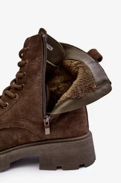 Boto Damskie Trapery|Botki Sznurowane*Zamszowe Botki Trapery Ocieplane Na Płaskim Obcasie Ciemnozielone Zikey