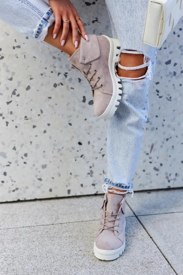 Damskie Damskie buty S.Barski Zamszowe Botki Trapery Wiązane Jasnofioletowe Dalles