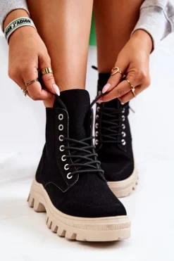 Clearance Boto Zamszowe Botki Trapery Wiązane Czarne Hurricane